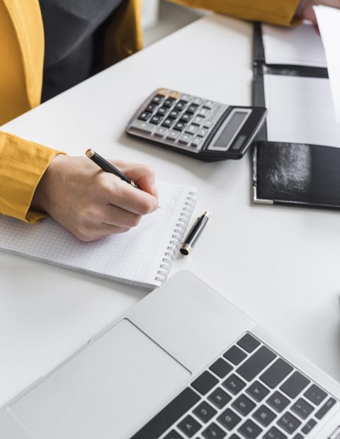 high-angle-woman-office-working